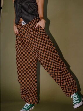 Dressed in LALA Brown & Black Checkerboard Track Pants
